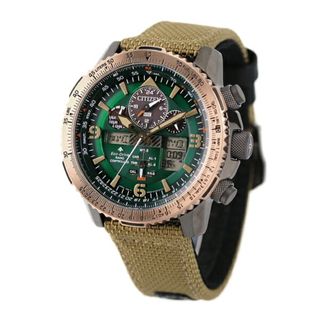 シチズン(CITIZEN)の【新品】シチズン CITIZEN PROMASTER 腕時計 メンズ JY8074-11X プロマスター SKYシリーズ エコ・ドライブ電波時計 エコ・ドライブ電波（E660/日本製） 液晶/グリーンxベージュ アナデジ表示(腕時計(アナログ))