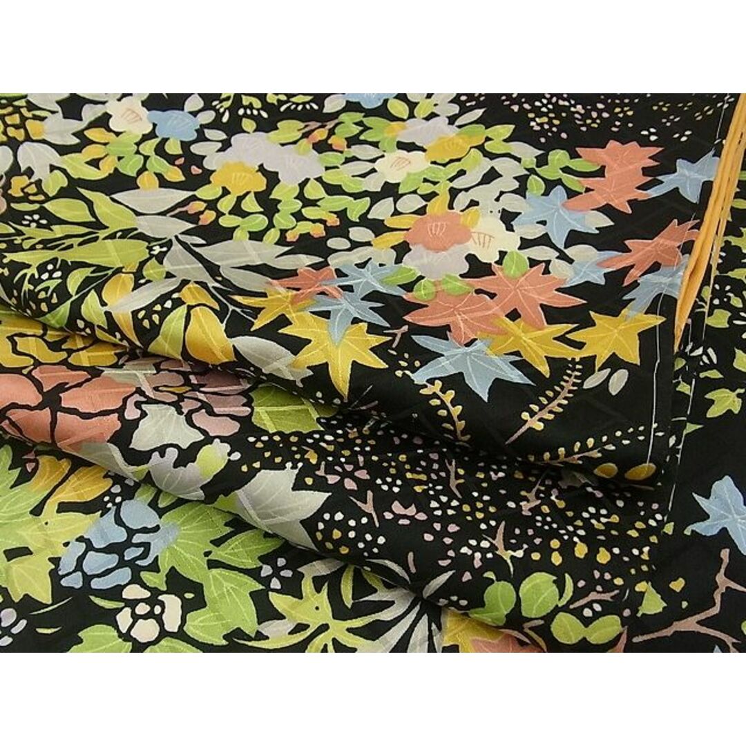 平和屋野田店■夏物 小紋 草花文 黒地 逸品 n-gh2858
