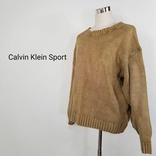 カルバンクライン(Calvin Klein)のCalvin Klein Sportユーズド加工ローゲージニットMカーキ厚手(ニット/セーター)