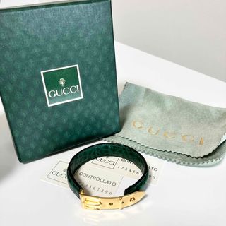 グッチ(Gucci)の激レアGucci オールドグッチ ベルト モチーフ クロコ レザーバングル 緑(ブレスレット/バングル)