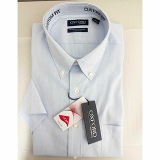 コストコ(コストコ)の新品 L ★ コストコ OXFORD 半袖 シャツ ストレッチ ストライプ 青(シャツ)