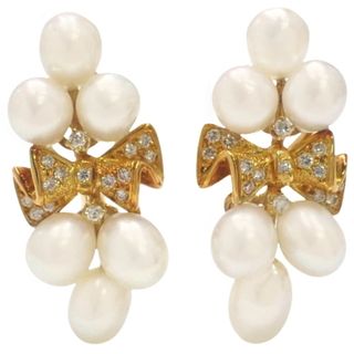 ミキモト(MIKIMOTO)のミキモトイヤリング パール リボンデザイン イヤリング K18 イエローゴールド YG ゴールド金 ホワイト白シロ 40802067296(イヤリング)