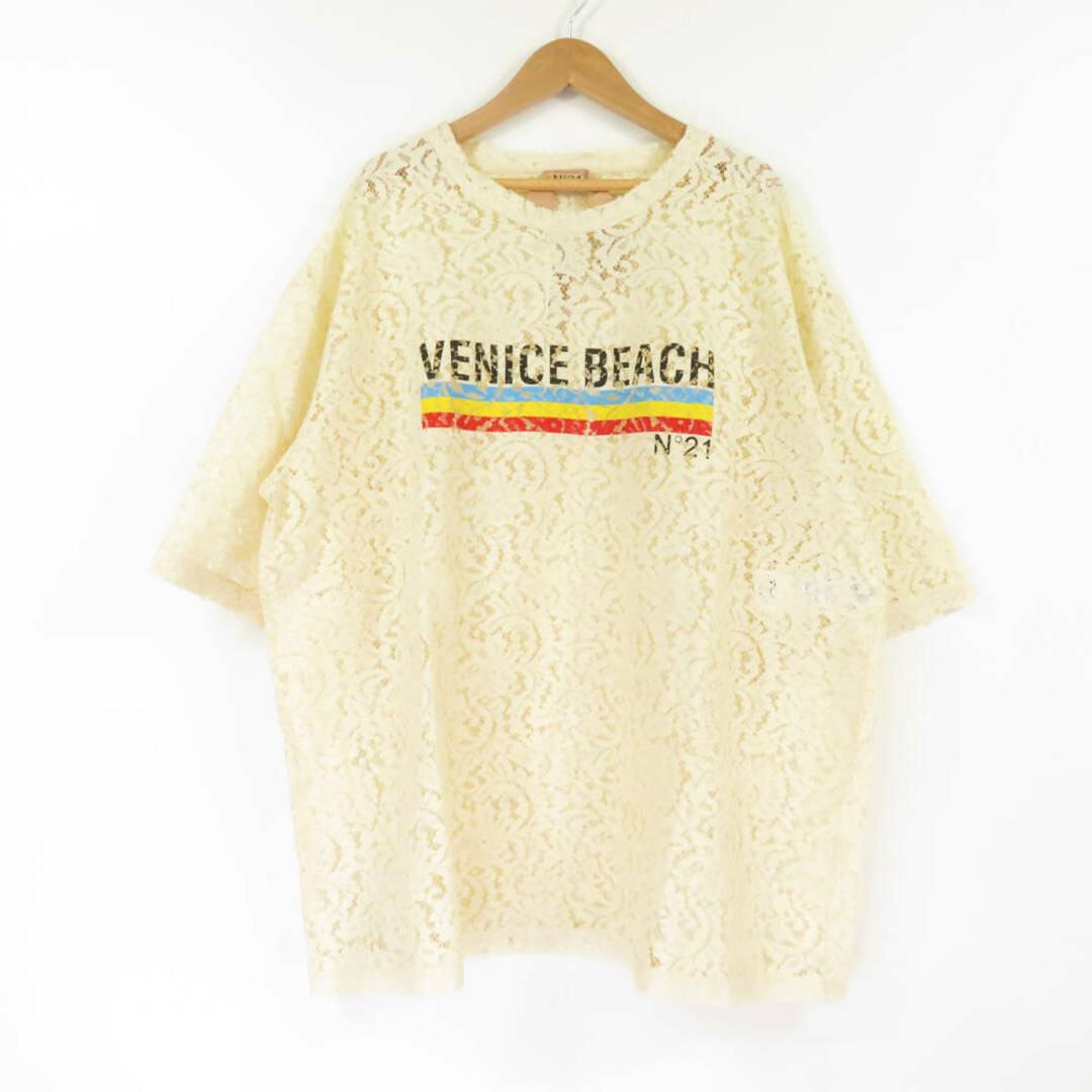 美品 N°21 ヌメロヴェントゥーノ VENICE BEACH 22S-G141-4123 プリントレース Tシャツ ベージュ M コットン他 レディース AY4165A20