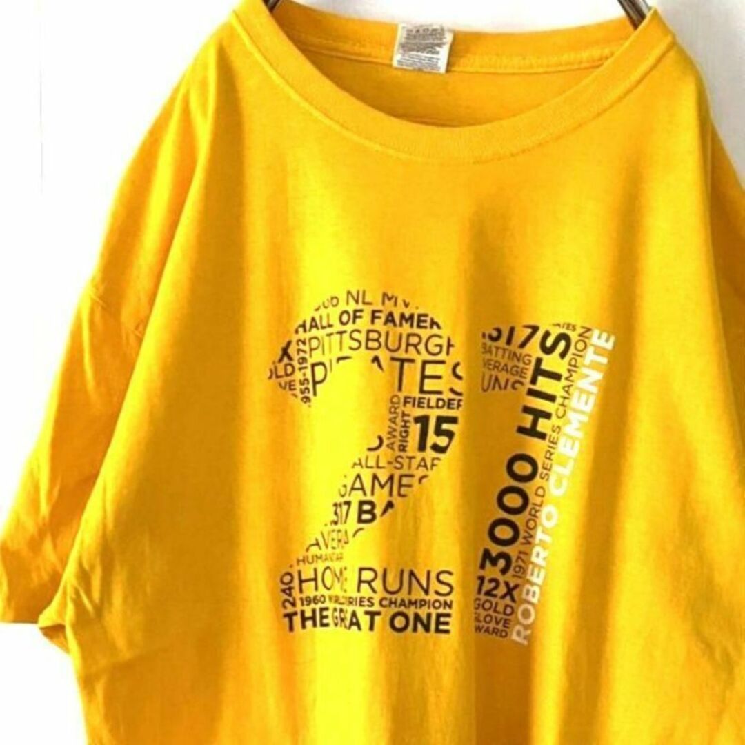 FRUIT OF THE LOOM(フルーツオブザルーム)の21 ROBERT CLEMENTE Tシャツ XL イエロー 黄色 古着 メンズのトップス(Tシャツ/カットソー(半袖/袖なし))の商品写真