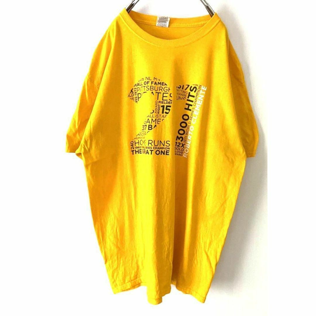 FRUIT OF THE LOOM(フルーツオブザルーム)の21 ROBERT CLEMENTE Tシャツ XL イエロー 黄色 古着 メンズのトップス(Tシャツ/カットソー(半袖/袖なし))の商品写真