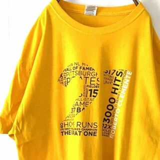フルーツオブザルーム(FRUIT OF THE LOOM)の21 ROBERT CLEMENTE Tシャツ XL イエロー 黄色 古着(Tシャツ/カットソー(半袖/袖なし))