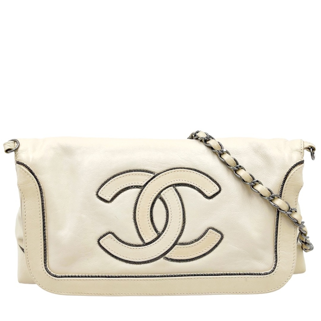 【在庫処分】CHANEL シャネル ショルダーバッグ ココマーク ココ チェーン フラップ ヴィンテージ 鞄 かばん レザー    アイボリー ガンメタル金具 レディース 定番【品】