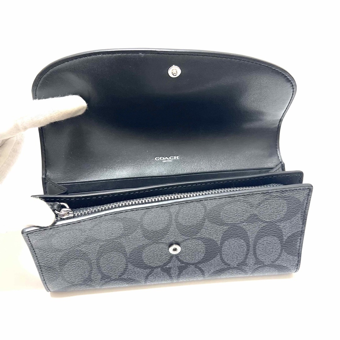 【極美品】COACH 長財布 折り財布 シグネチャー 黒 ブラック PVC