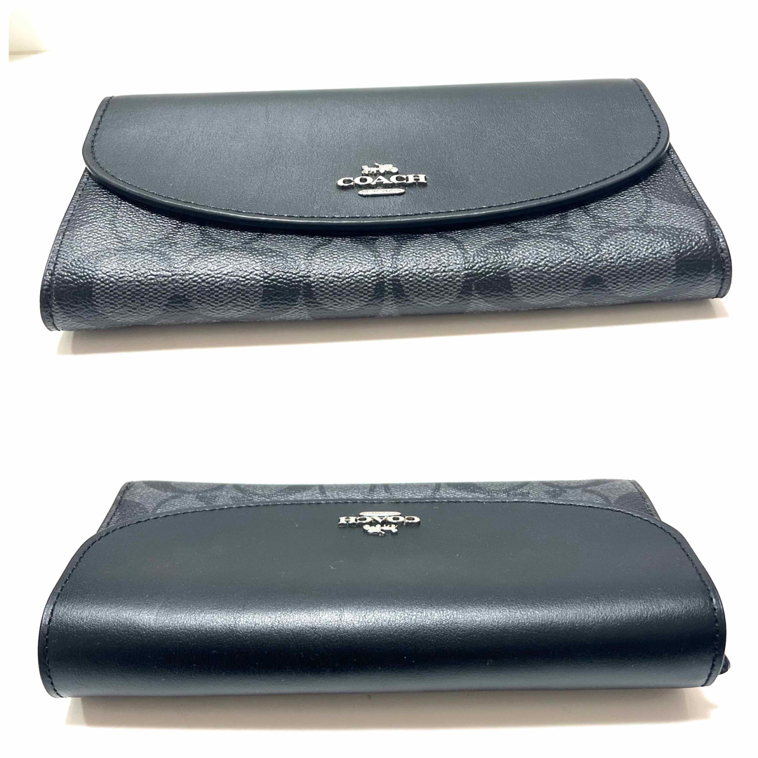 【極美品】COACH 長財布 折り財布 シグネチャー 黒 ブラック PVC