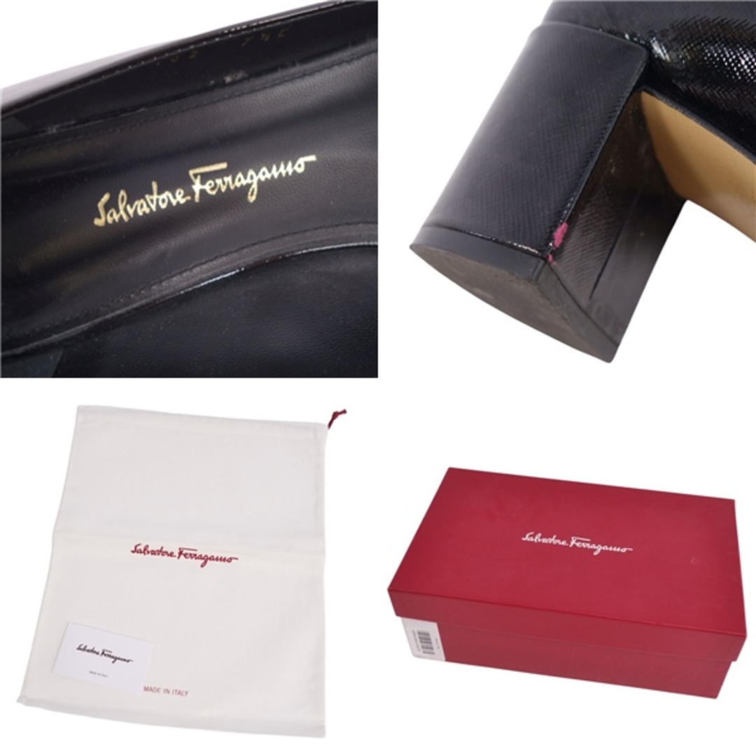 Salvatore Ferragamo(サルヴァトーレフェラガモ)のサルヴァトーレ フェラガモ Salvatore Ferragamo パンプス リボン パテントレザー シューズ 靴 レディース 7.5C(25cm相当) ブラック レディースの靴/シューズ(ハイヒール/パンプス)の商品写真