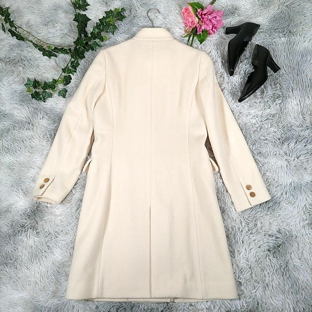 IENA イエナ◎スタンドカラー ロングコート(M)カシミヤ混 細見え 白