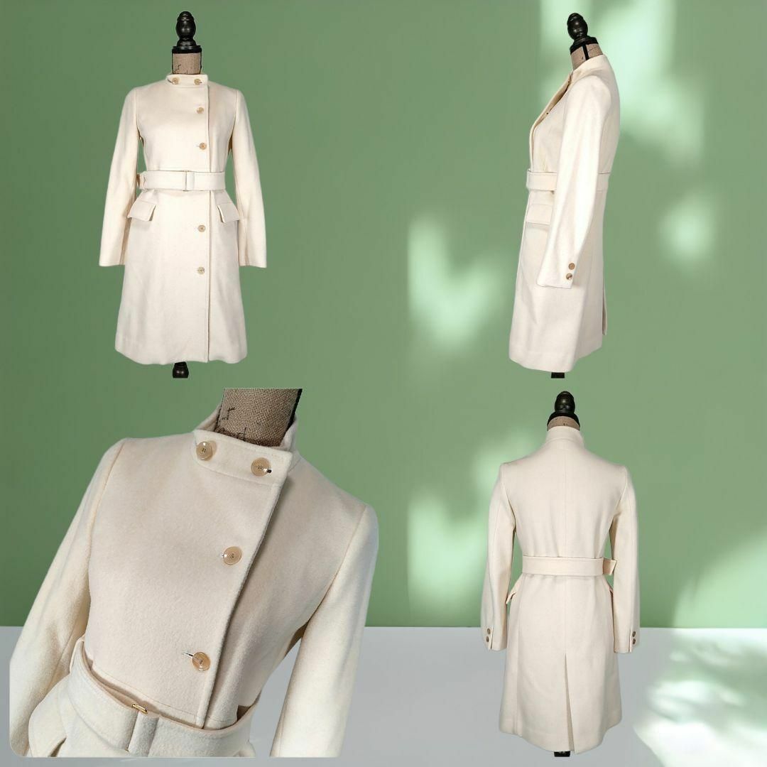 IENA イエナ◎スタンドカラー ロングコート(M)カシミヤ混 細見え 白