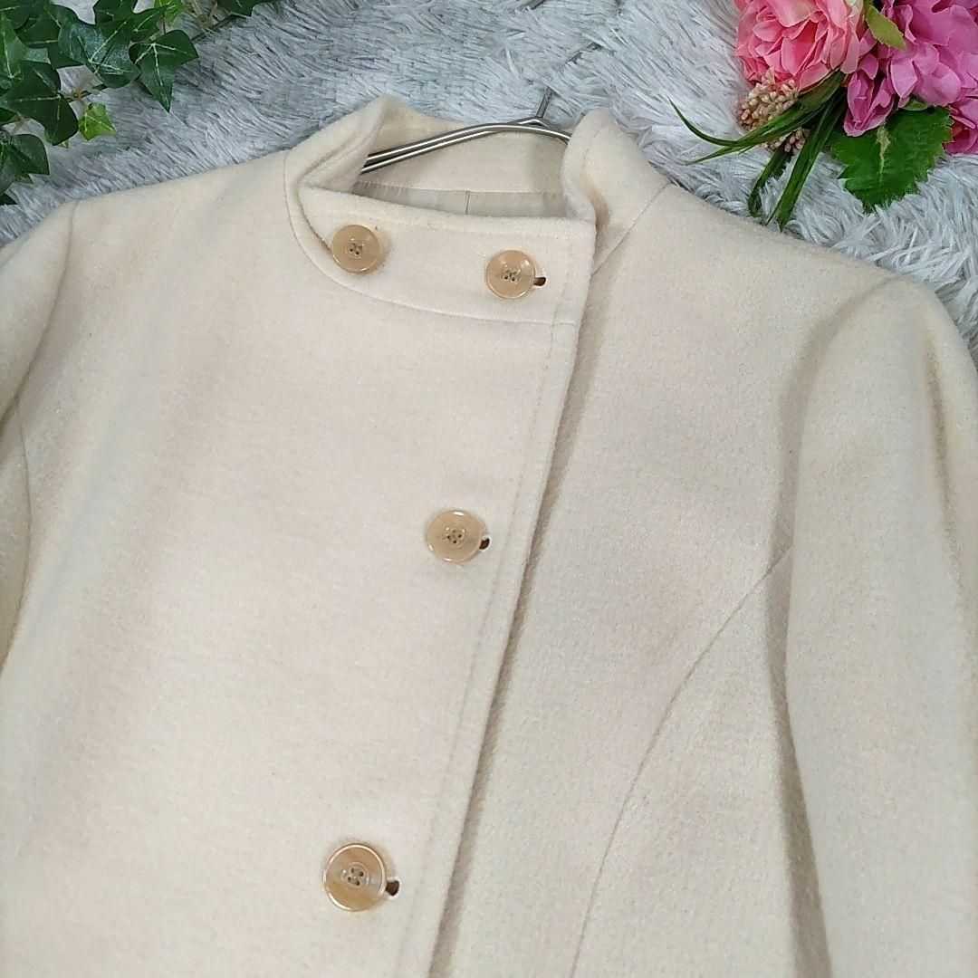 IENA イエナ◎スタンドカラー ロングコート(M)カシミヤ混 細見え 白