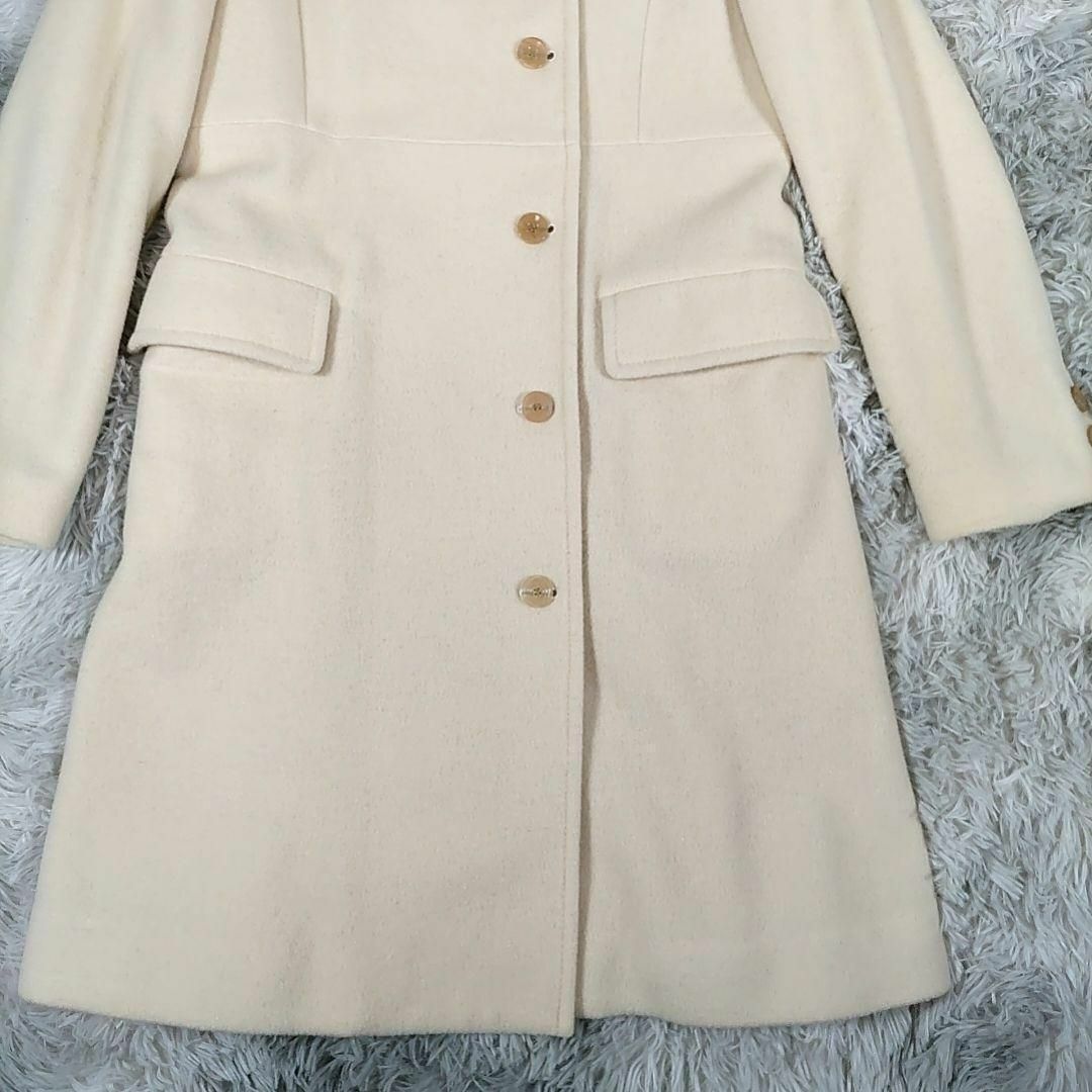 IENA イエナ◎スタンドカラー ロングコート(M)カシミヤ混 細見え 白