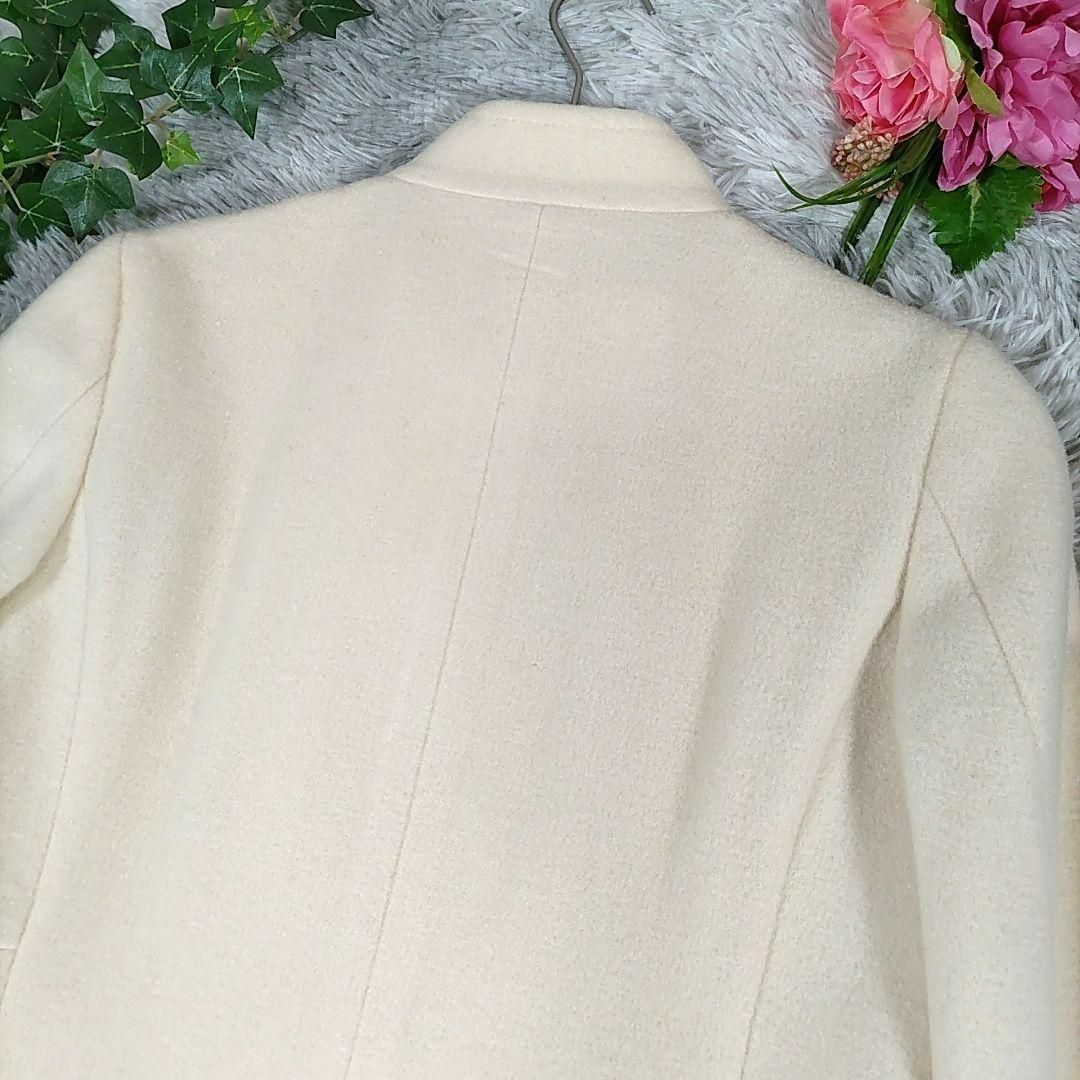 IENA イエナ◎スタンドカラー ロングコート(M)カシミヤ混 細見え 白