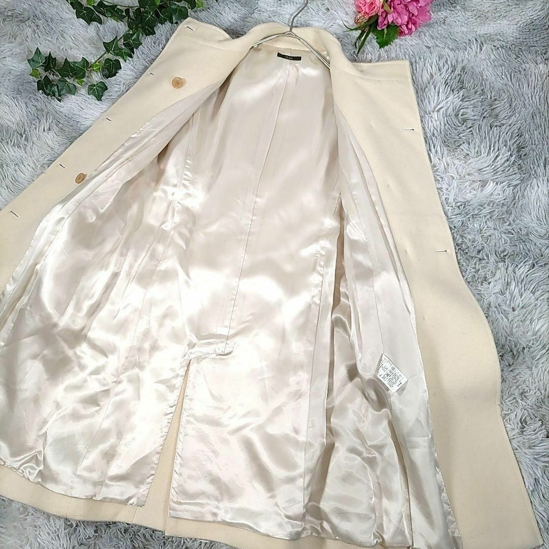 IENA イエナ◎スタンドカラー ロングコート(M)カシミヤ混 細見え 白