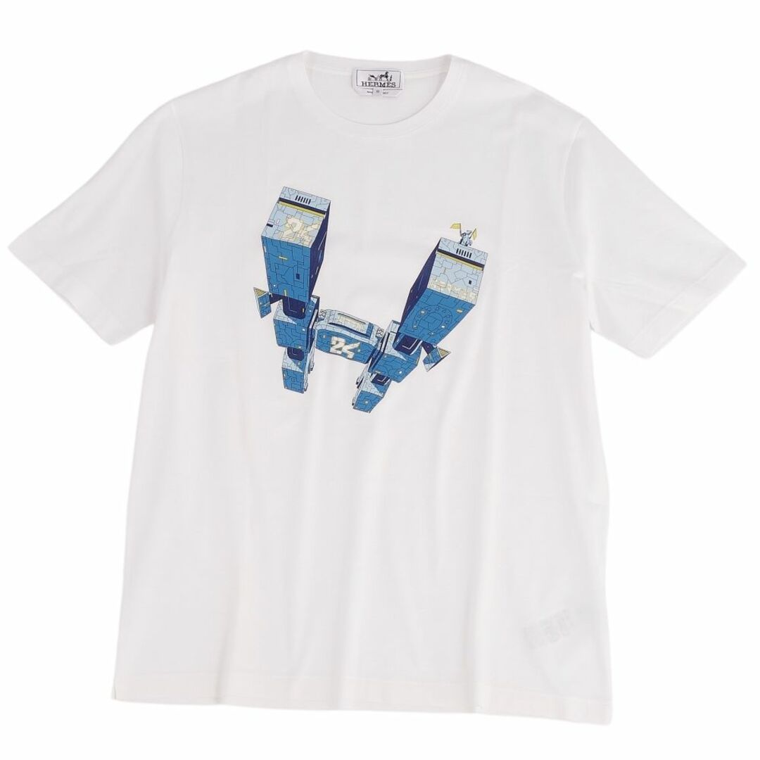 極美品 エルメス HERMES Tシャツ 20SS カットソー IMPRIME HERMES ODYSEE Hロゴ トップス メンズ イタリア製 M ホワイト/ブルー実寸サイズ着丈