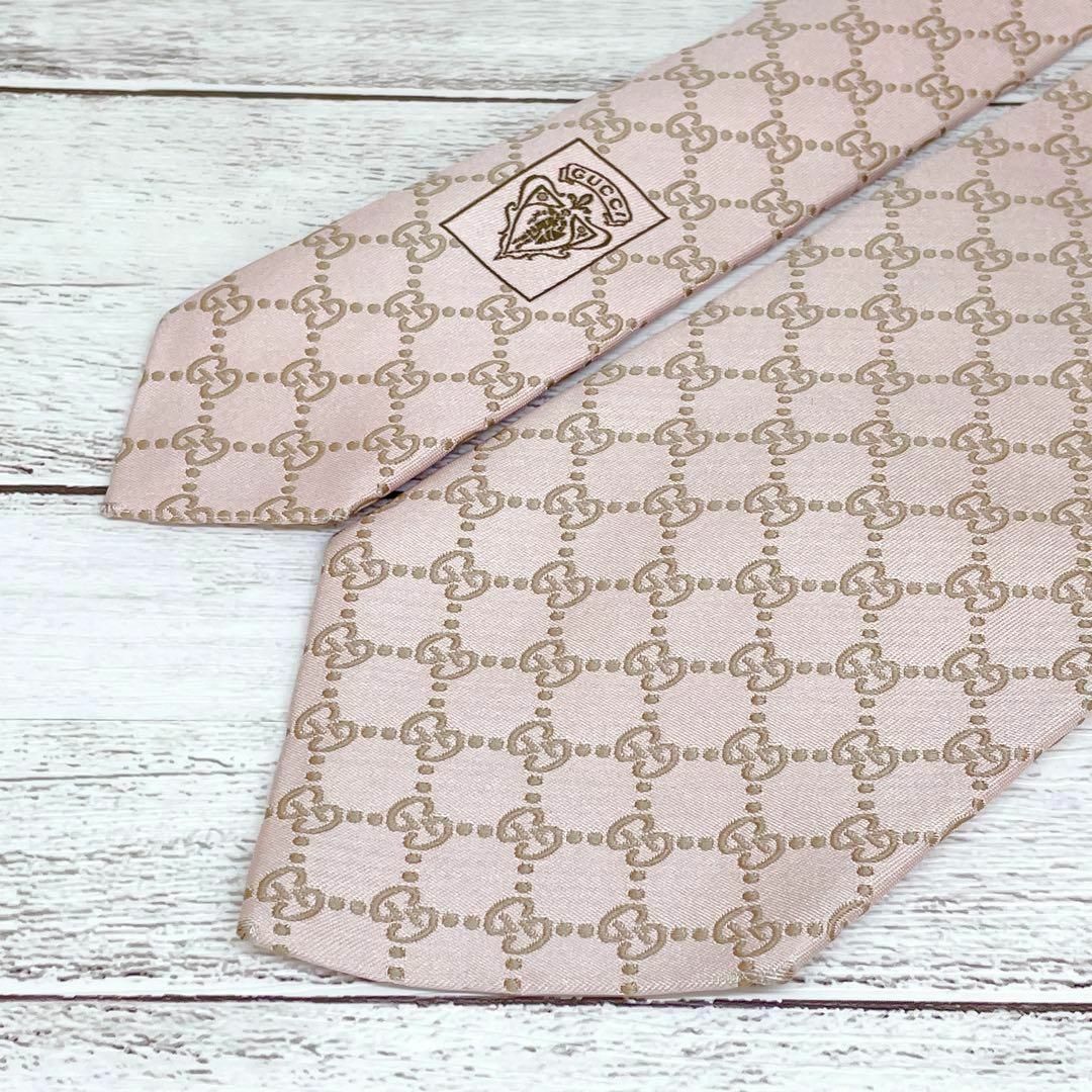 【極美品】GUCCI グッチ ネクタイ GG シマ 総柄 シルク ピンク