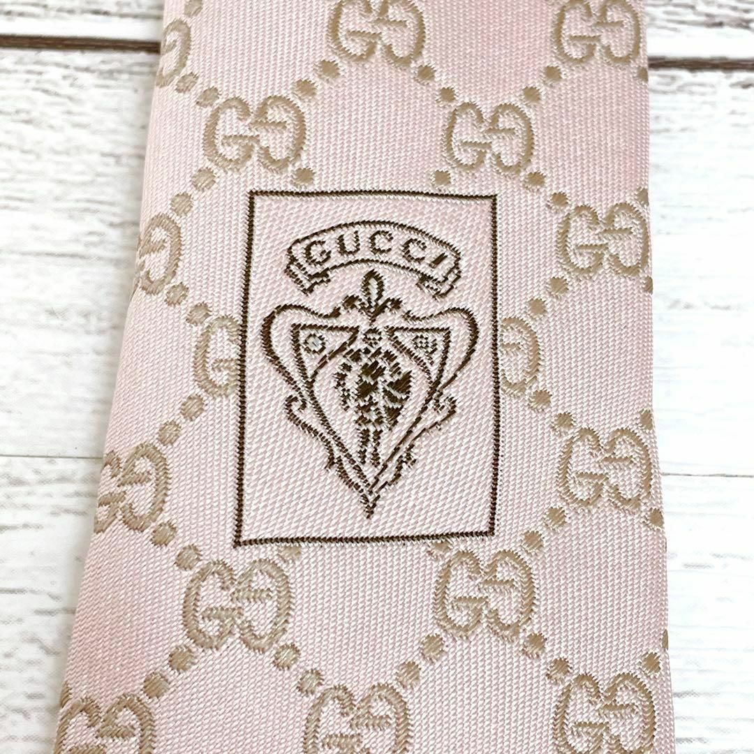 【極美品】GUCCI グッチ ネクタイ GG シマ 総柄 シルク ピンク