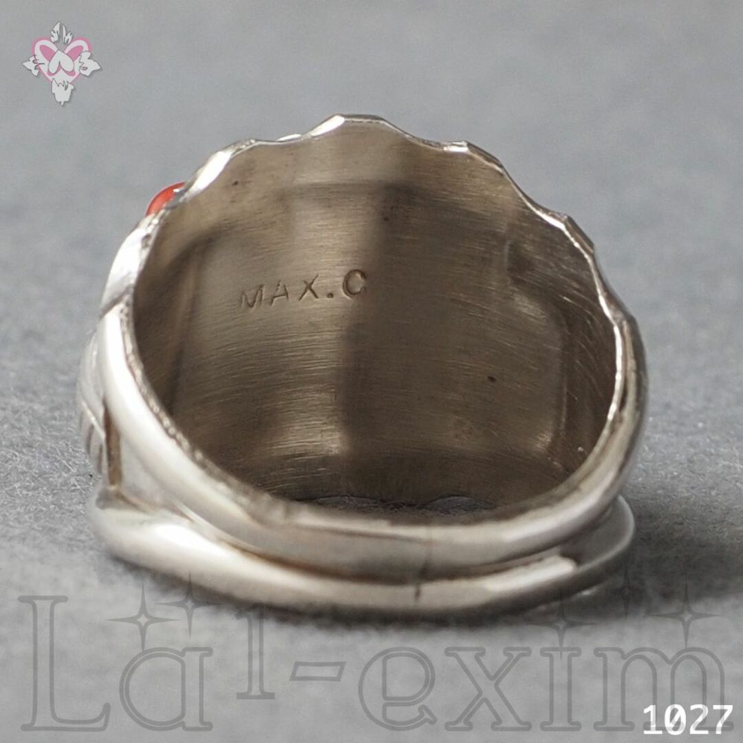 INDIAN JEWELRY(インディアンジュエリー)のターコイズ シルバー インディアンジュエリー コーラル 純銀製 フェザー 22号 メンズのアクセサリー(リング(指輪))の商品写真