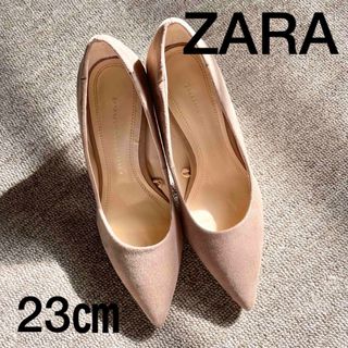 ザラ(ZARA)のZARA チャンキークリアヒール スエードパンプス 23㎝(ハイヒール/パンプス)