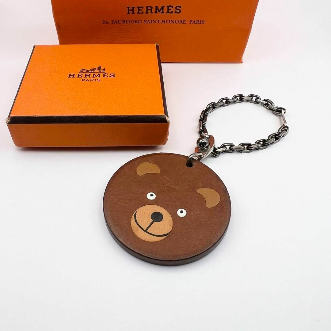 HERMES エルメス アニマル バックチャーム ベア クマ ブラウン レザー