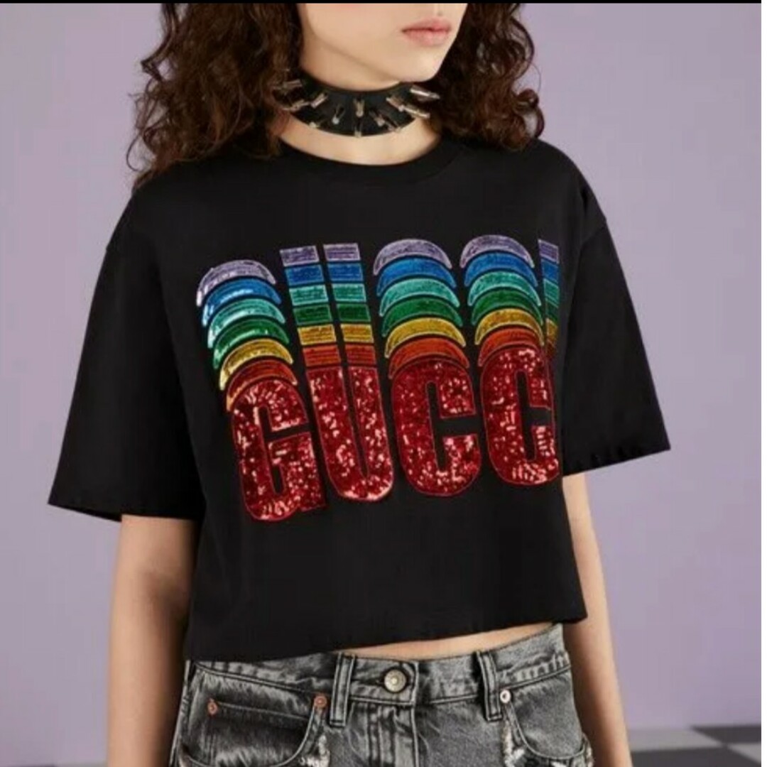 Gucci(グッチ)の【新品】GUCCI♡Tシャツ♡クロップド丈♡スパンコール レディースのトップス(Tシャツ(半袖/袖なし))の商品写真