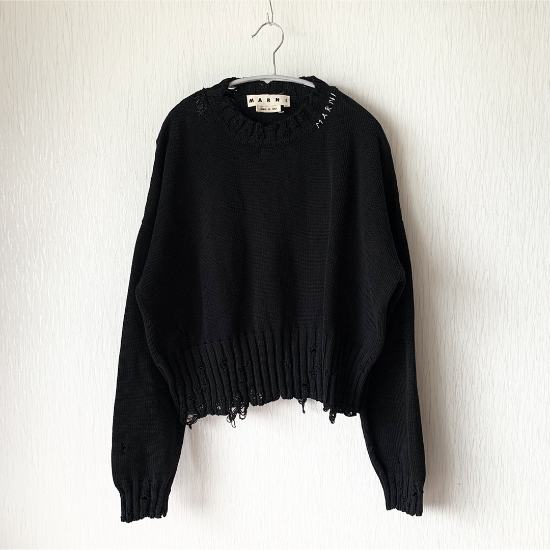 MARNI 21AW 48 コットンクルーネックニット ダメージ加工