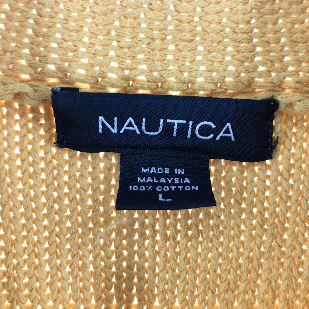 NAUTICA(ノーティカ)の古着 ノーティカ NAUTICA ボーダーパターン ケーブル編み ロールネック コットンニットセーター メンズL /eaa371224 メンズのトップス(ニット/セーター)の商品写真
