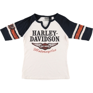 ハーレーダビッドソン(Harley Davidson)の古着 ハーレーダビッドソン Harley-Davidson 五分袖 ラグラン モーターサイクル バイクTシャツ レディースM /eaa371873(Tシャツ(半袖/袖なし))