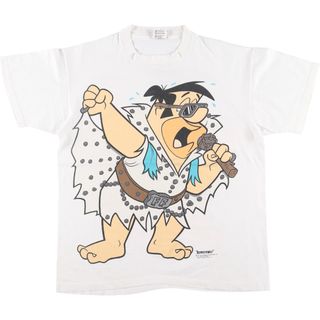 古着 90年代 anvil THE FLINTSTONES 原始家族フリントストーン 大判プリント 両面プリント キャラクタープリントTシャツ USA製 メンズL ヴィンテージ /eaa371065(Tシャツ/カットソー(半袖/袖なし))