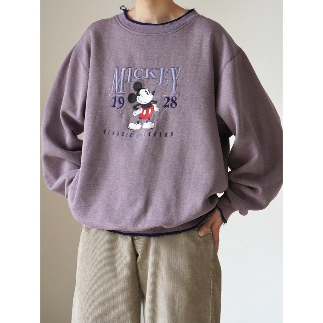 90s Disney ミッキー刺繍 フェード ボロスウェット グランジ - スウェット