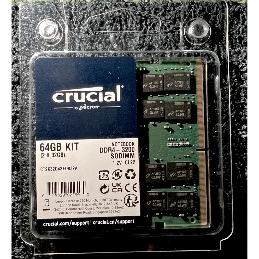 crucial(クルーシャル)のメモリ 64gb（32gb×2枚組）ノート用 Crucial DDR4 スマホ/家電/カメラのPC/タブレット(PCパーツ)の商品写真