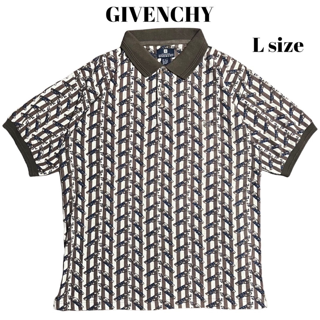 GIVENCHY デザインポロシャツ 総柄 ブラウン ヴィンテージ
