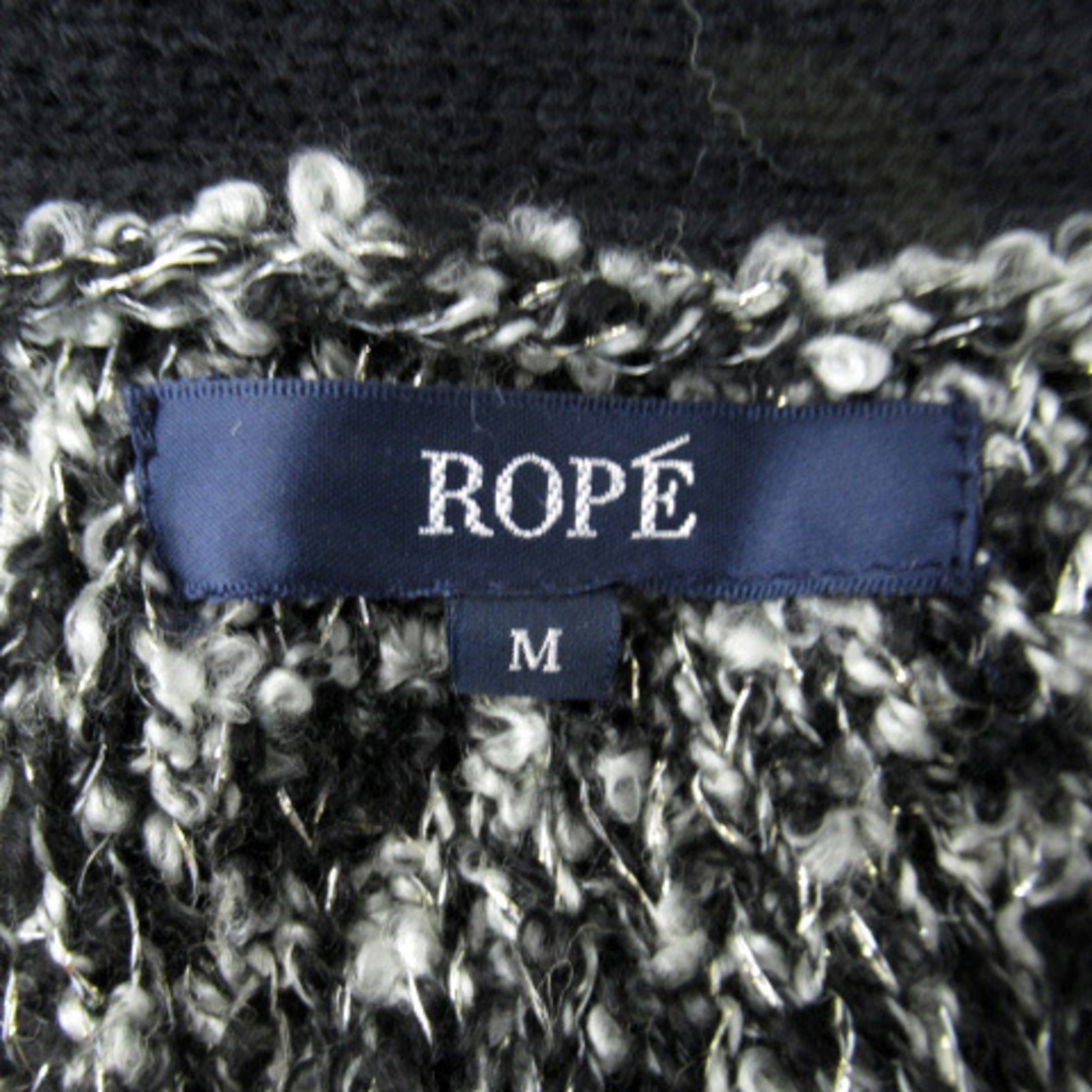 ROPE’(ロペ)のロペ ニットカーディガン ミドル丈 ラウンドネック ウール混 M グレー 黒 白 レディースのトップス(カーディガン)の商品写真