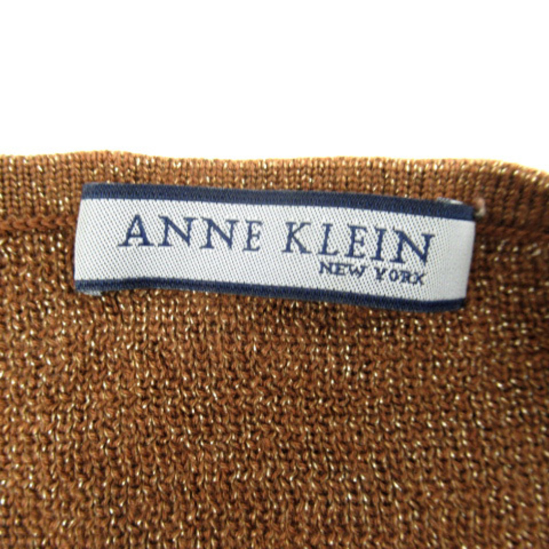 ANNE KLEIN(アンクライン)のアンクライン ニット カットソー 七分袖 Vネック L 茶 ゴールド レディースのトップス(ニット/セーター)の商品写真