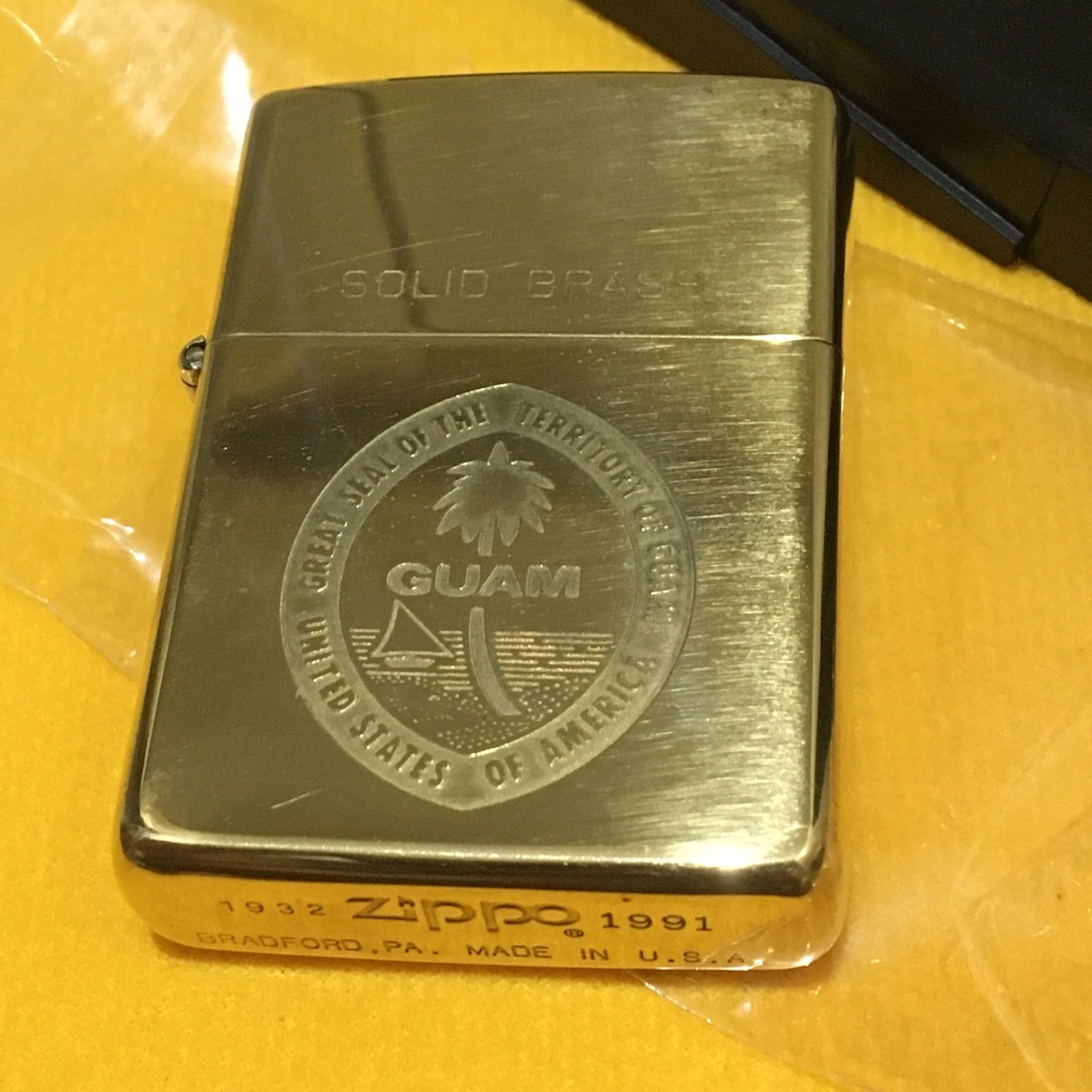 ZIPPO SOLIDBRASS GOLD グァムビンテージ ダブルイヤー 美品