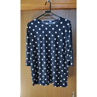 シマムラ(しまむら)のレディース　カットソー　Tシャツ　秋冬　トップス　５分袖　ネイビー　水玉　ドット(Tシャツ(長袖/七分))