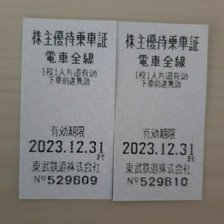 東武鉄道 株主優待乗車証　株主優待乗車券　(切符)　2枚(鉄道乗車券)
