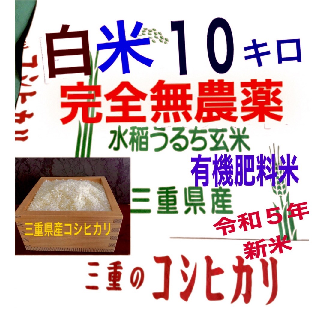 農薬不使用　有機肥料米 令和５年新米　三重県産コシヒカリ　玄米１０キロ　送料込