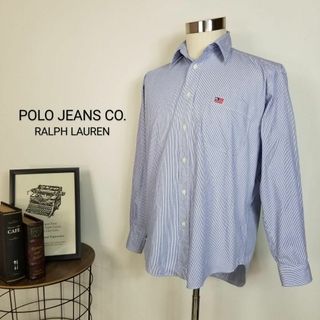 ラルフローレン(Ralph Lauren)のPOLO JEANS COストライプオックスフォードシャツ青白メンズS長袖(Tシャツ/カットソー(半袖/袖なし))