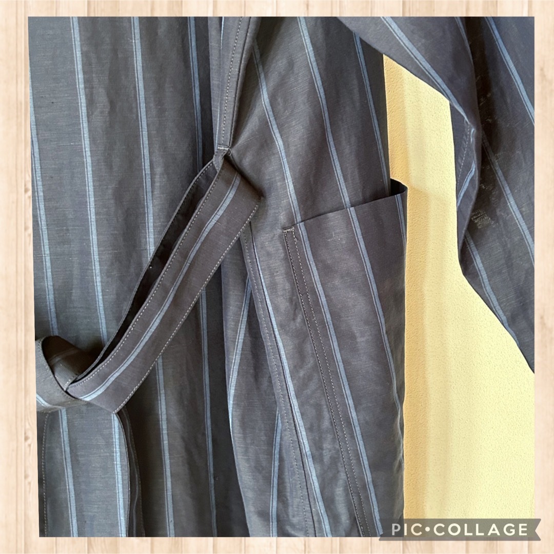 so.lemn ソレム　キュプラ　コットン　リネン　ネイビー　ストライプ　コート メンズのジャケット/アウター(ステンカラーコート)の商品写真