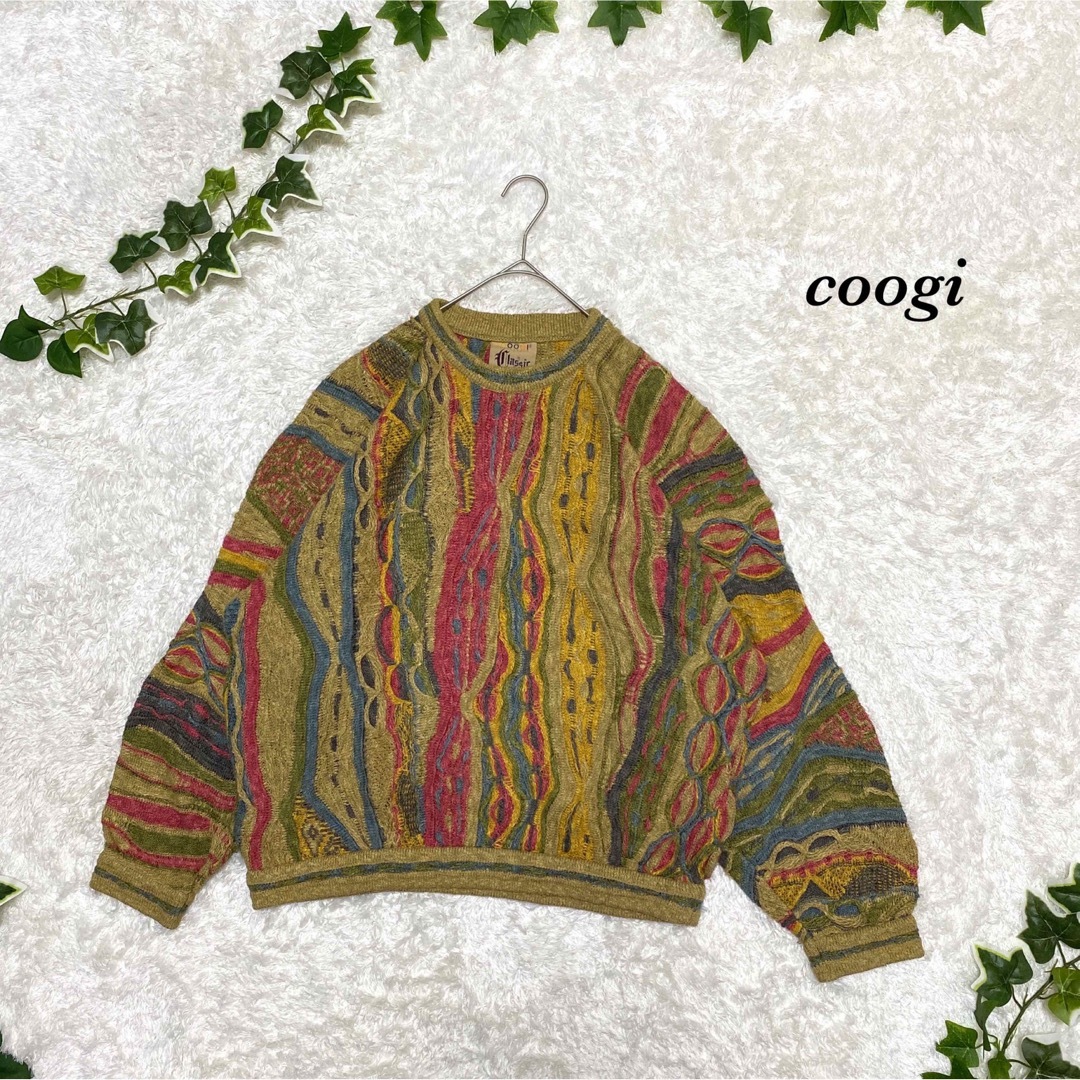柄ニット 総柄 クージー coogi 編み込み 好配色 デザインニット マルチ-