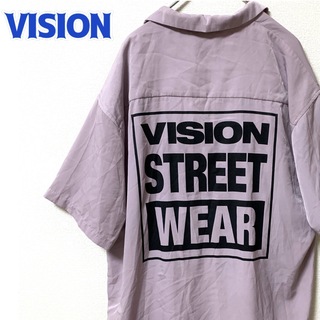 ヴィジョン ストリート ウェア(VISION STREET WEAR)のVISION 半袖ポリシャツ ロゴプリント オープンカラー 古着 薄ピンク(シャツ)