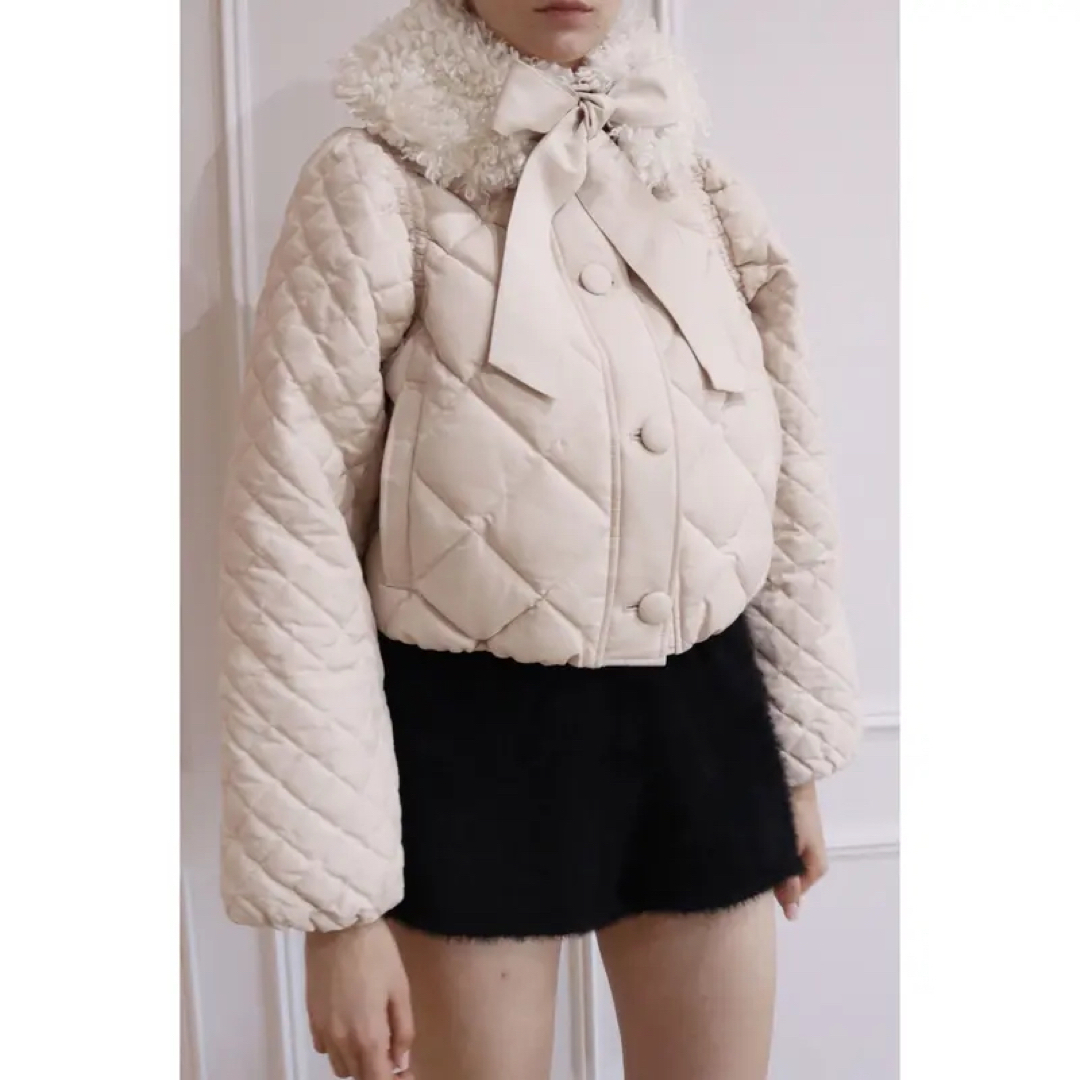 エピヌ fur ribbon quilting short down coat