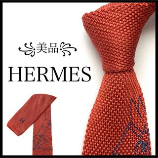 Hermes - ꧁美品꧂ 希少 エルメス ネクタイ ニットタイ ファソネH 馬 ホース オレンジの通販｜ラクマ