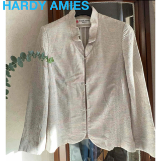 大変美品　Hardy Amies  ブルーグリーン系　品格ある織地ジャケット