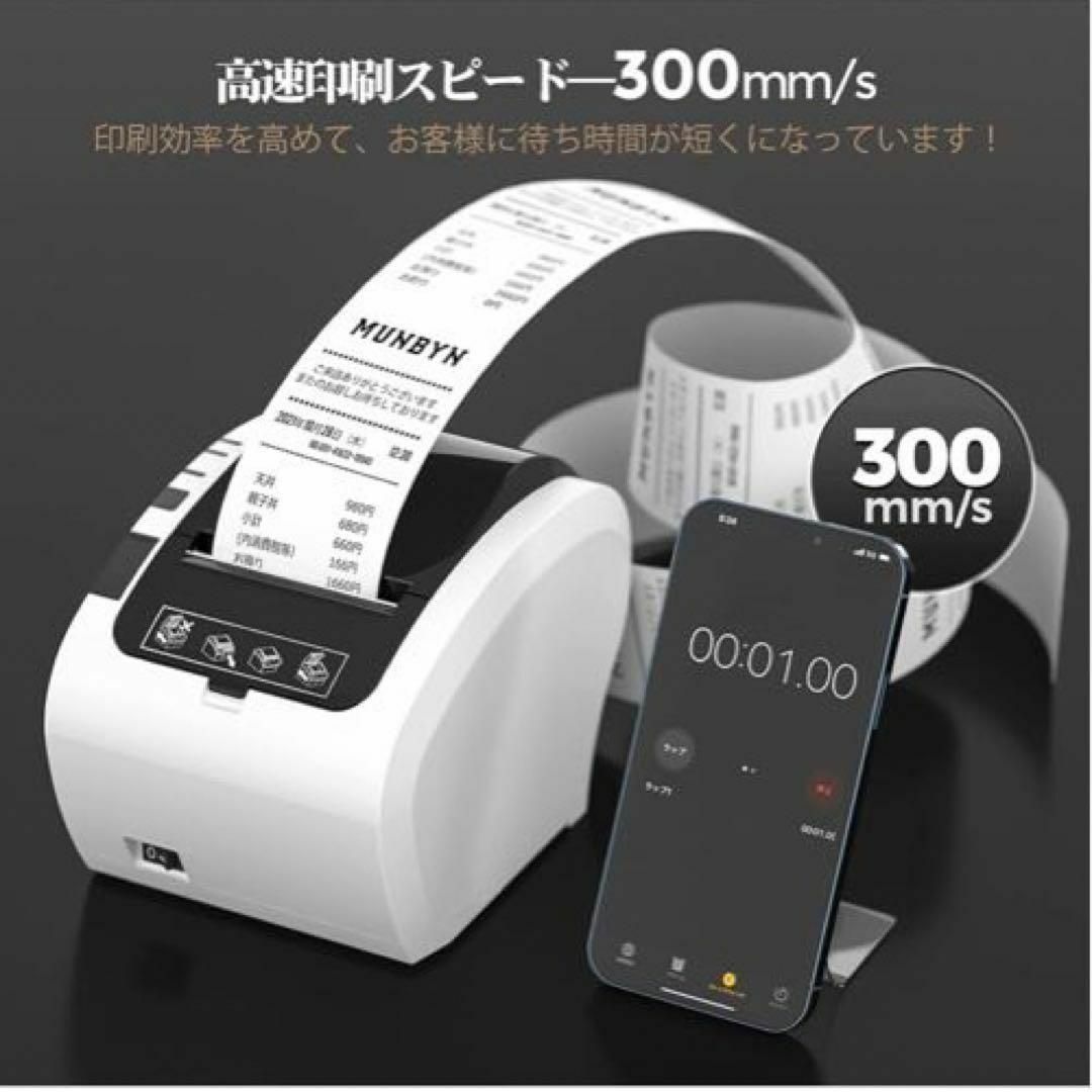 MUNBYN サーマルレシートプリンター 高速印刷 300mm/s