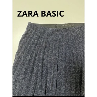 ザラ(ZARA)のZARA basic 紺色　プリーツスカート(ひざ丈スカート)