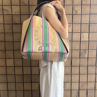 ステラマッカートニー(Stella McCartney)の ステラマッカートニー ポシェット付き トートバッグ  ストライプ　グリーン(トートバッグ)